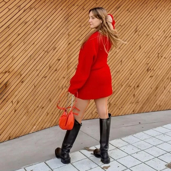 Zara black leather knee high boots blogger style toteme khaite the row - Picture 14 of 16